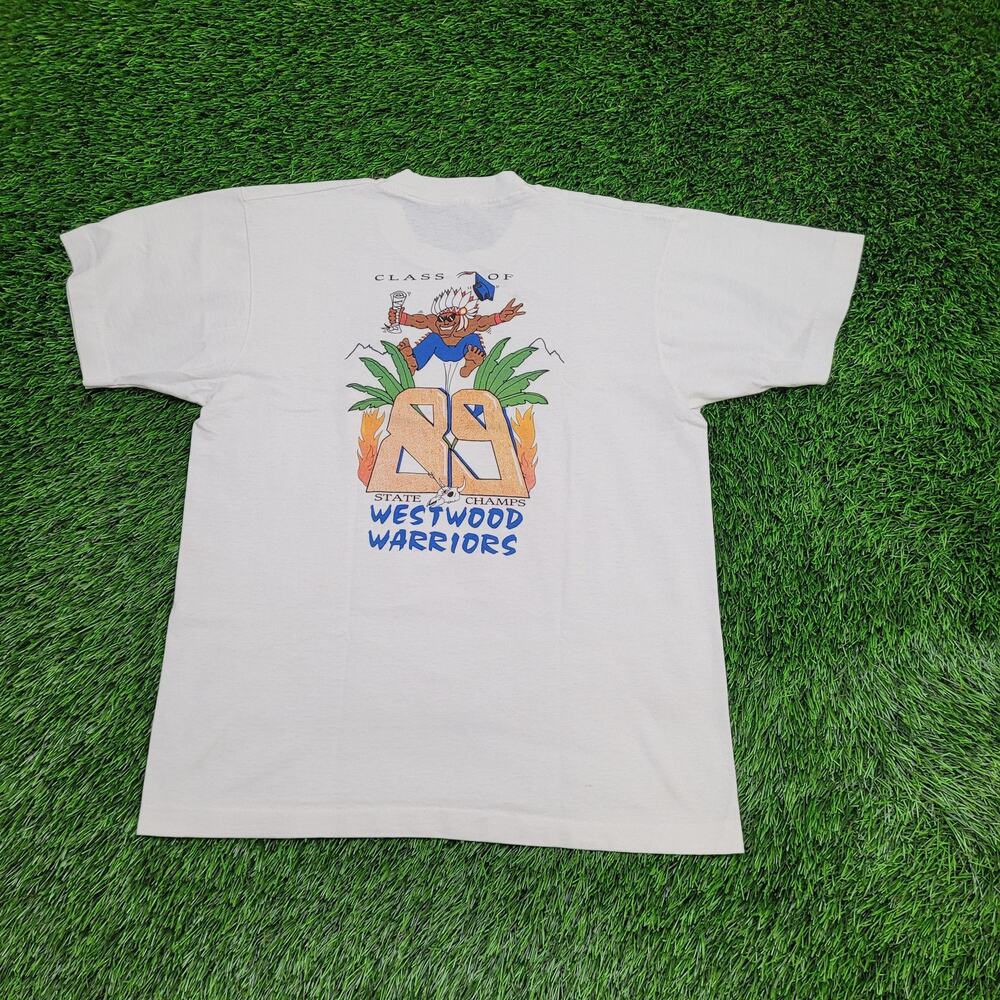 Vintage 1989 Westwood Warriors Shirt Medium 19x24 White USA